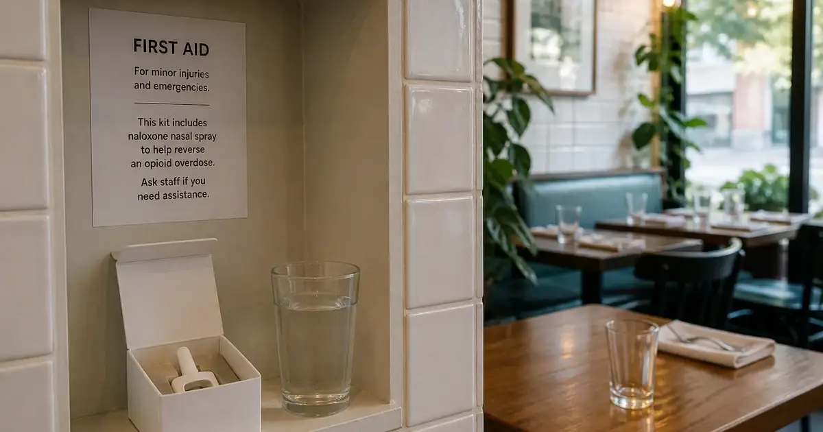 Plain white kit box beside a glass of water
