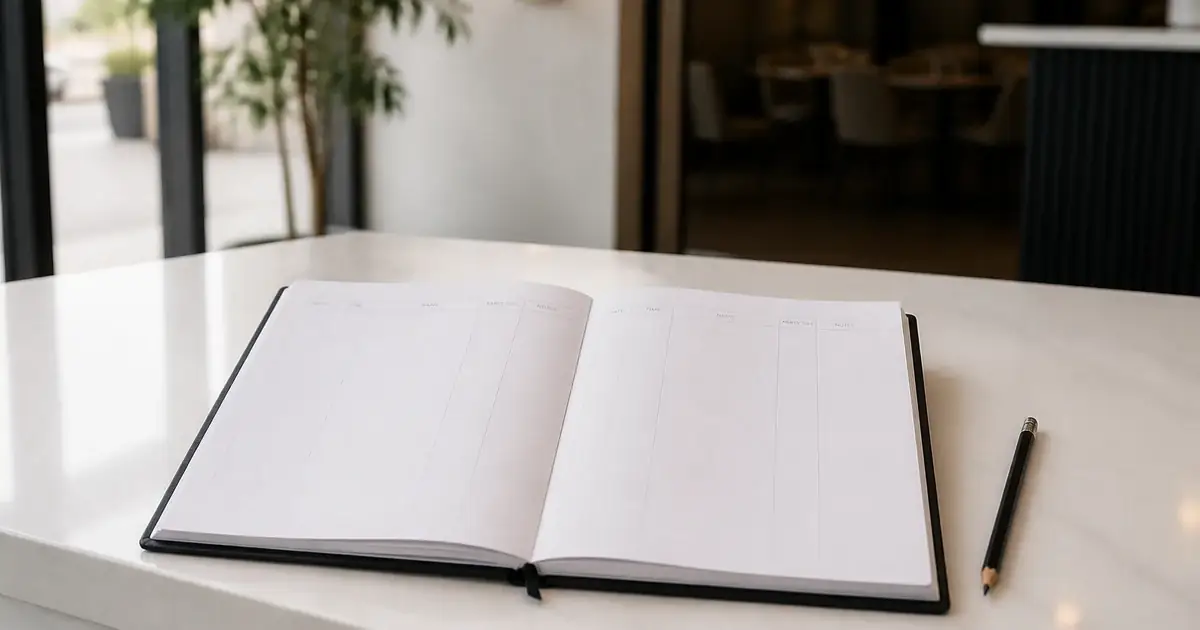 Blank reservation book on a white host desk